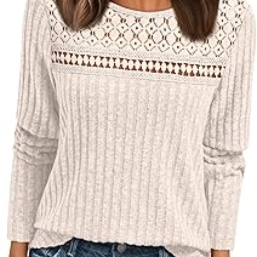 Womens Lace Long Sleeve Shirt Fall Top Fashion Dreesy Casual Tunic Sweaters Mesh